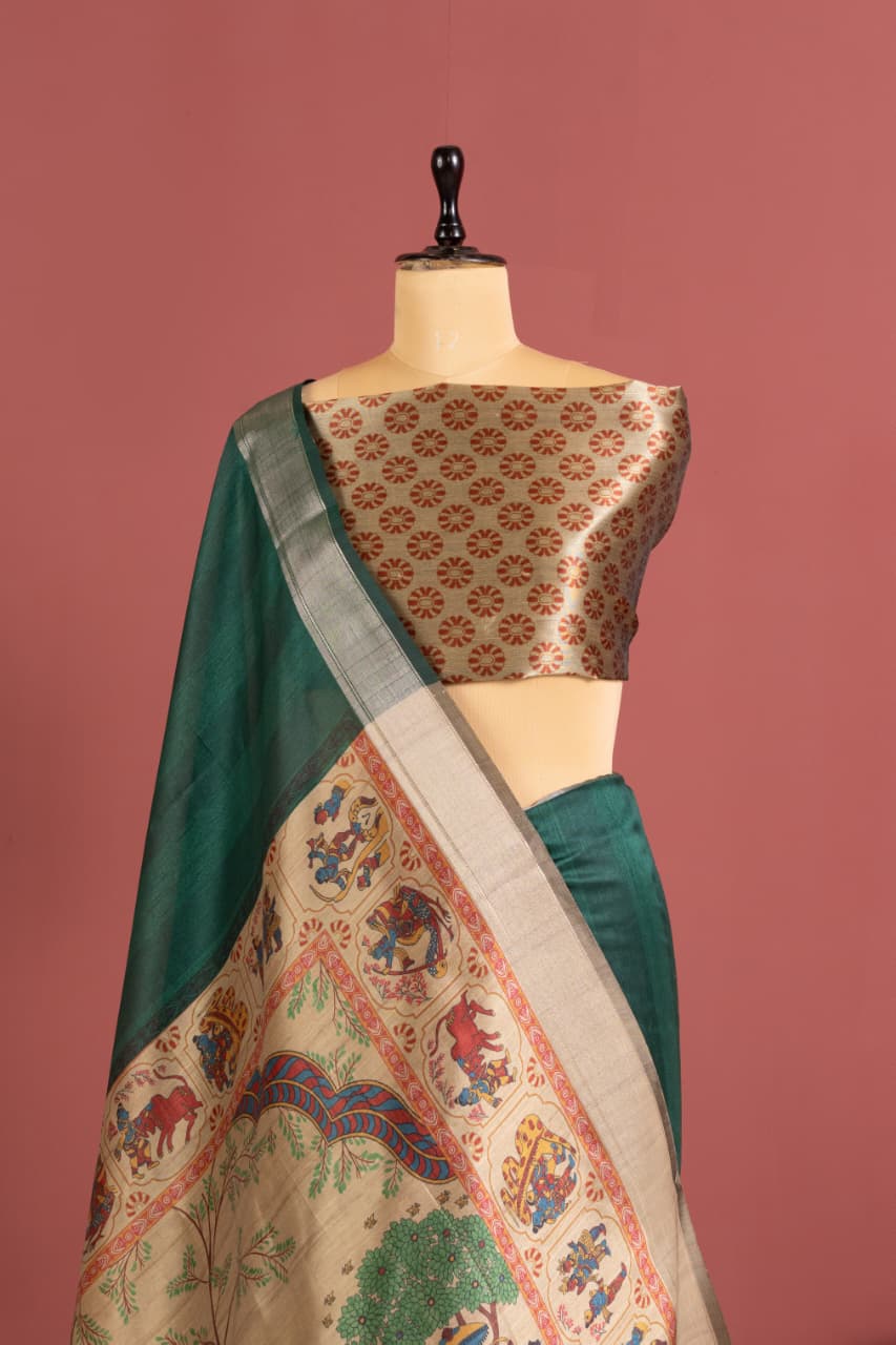 Deep Maroon Soft Khadi Raw Silk Kalamkari Saree